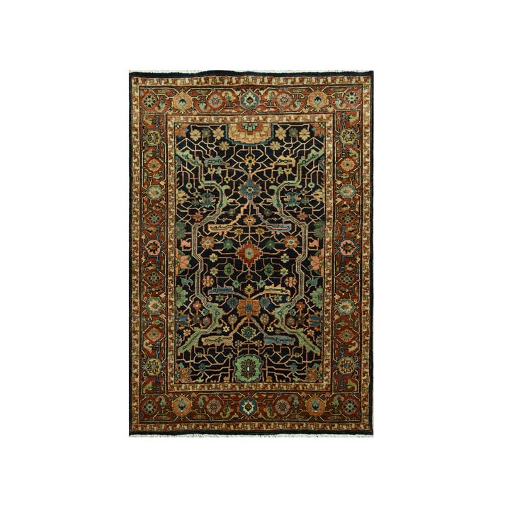 4'1" x 5'11" New Hand Knotted Blue Wool Rectangle Oriental Rug - MOA10276231