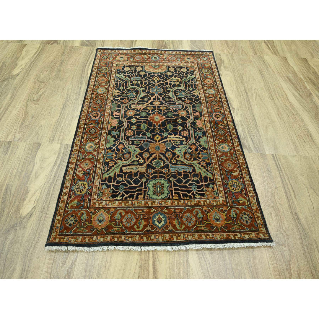 4'1" x 5'11" New Hand Knotted Blue Wool Rectangle Oriental Rug - MOA10276231