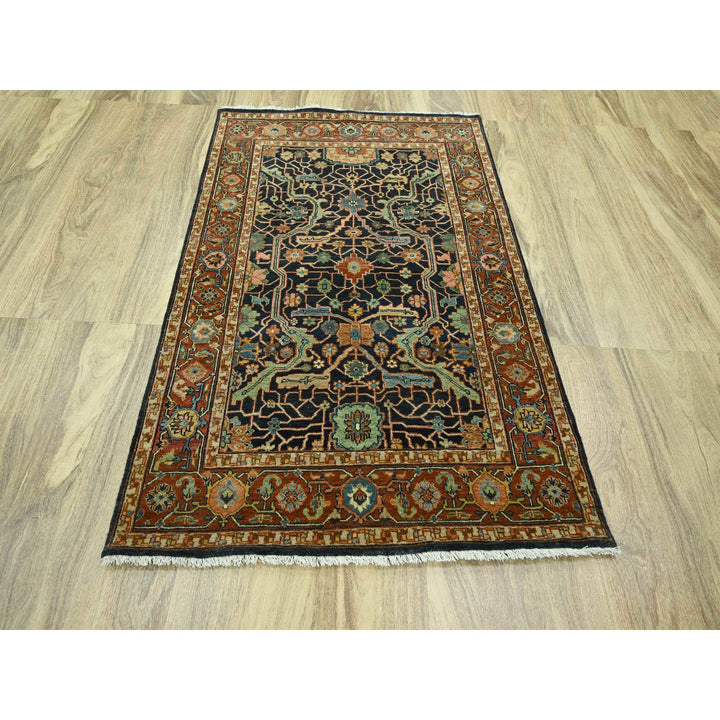 4'1" x 5'11" New Hand Knotted Blue Wool Rectangle Oriental Rug - MOA10276231