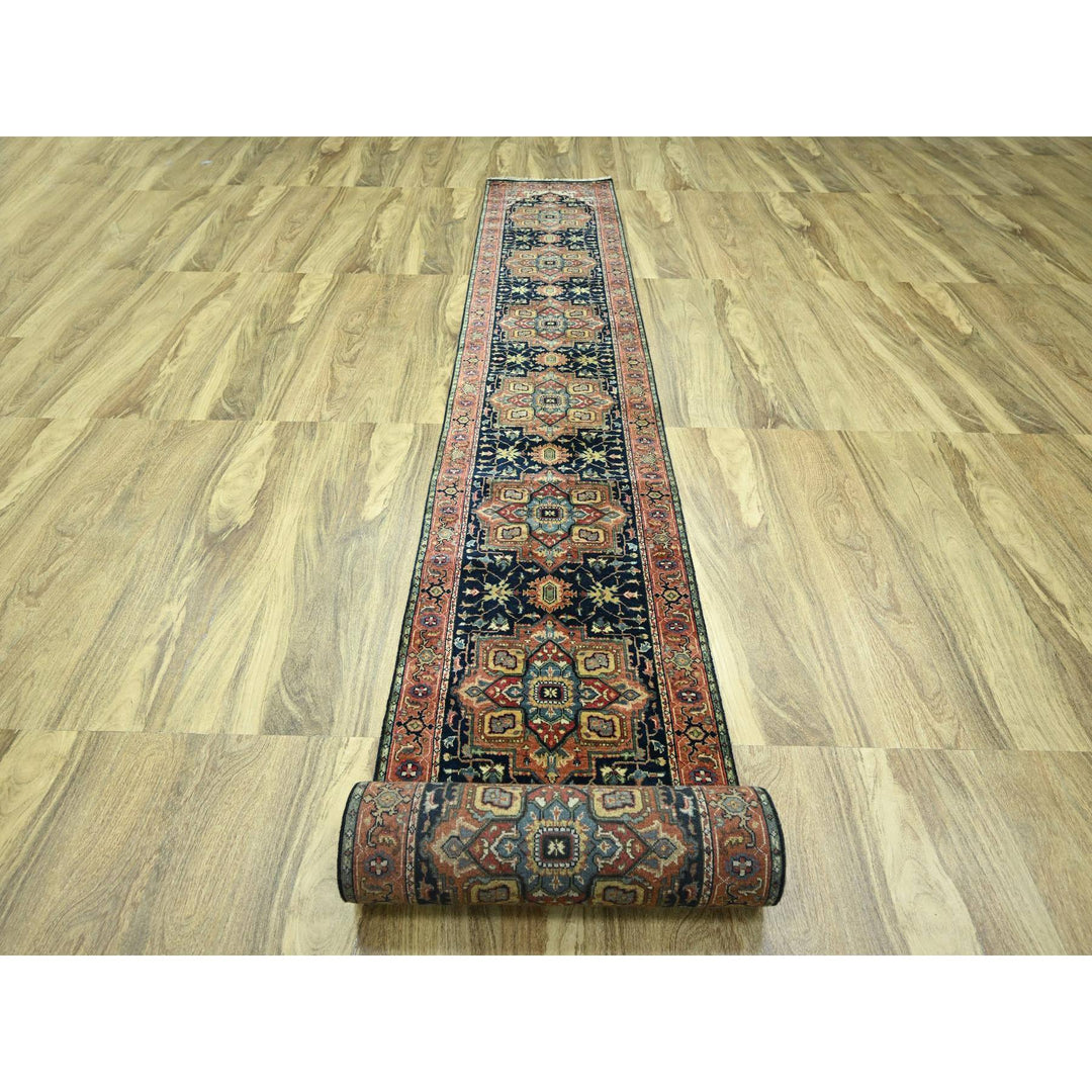 2'8" x 21'8" New Hand Knotted Blue Wool Runner Oriental Rug - MOA10276232