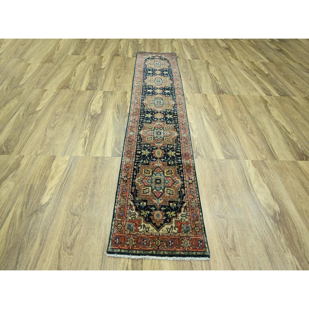 2'6" x 11'5" New Hand Knotted Blue Wool Runner Oriental Rug - MOA10276236
