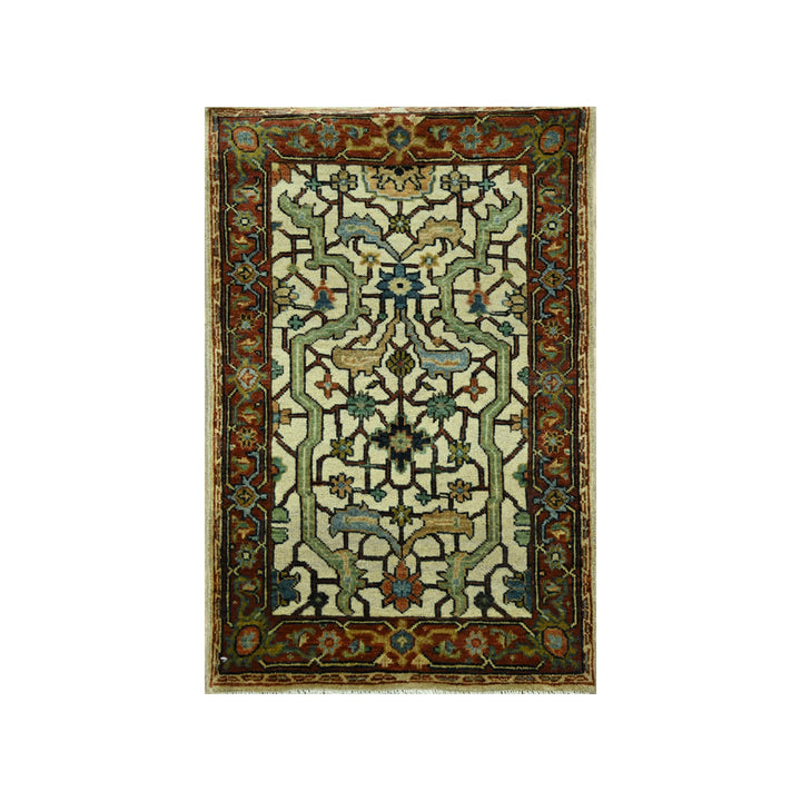 2'0" x 3'0" New Hand Knotted Ivory Wool Rectangle Oriental Rug - MOA10276239