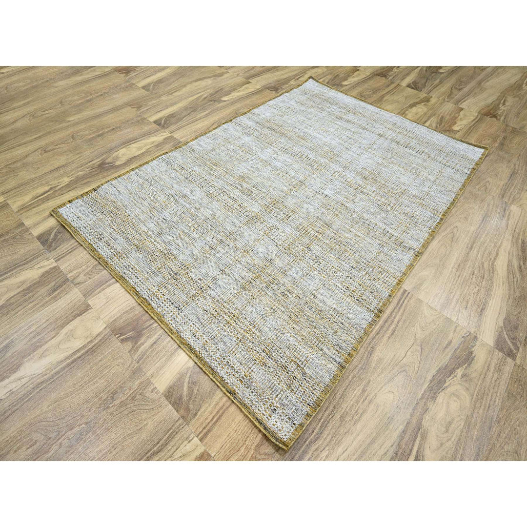 6'1" x 9'1" New Hand Knotted Yellow Wool Rectangle Oriental Rug - MOA10276244