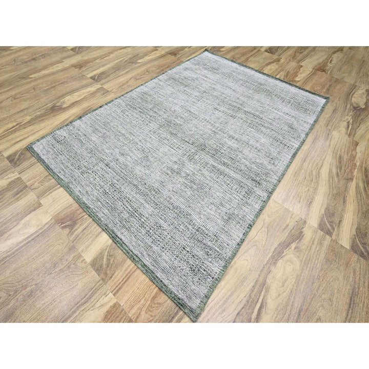 6'1" x 9'0" New Hand Knotted Green Wool Rectangle Oriental Rug - MOA10276245