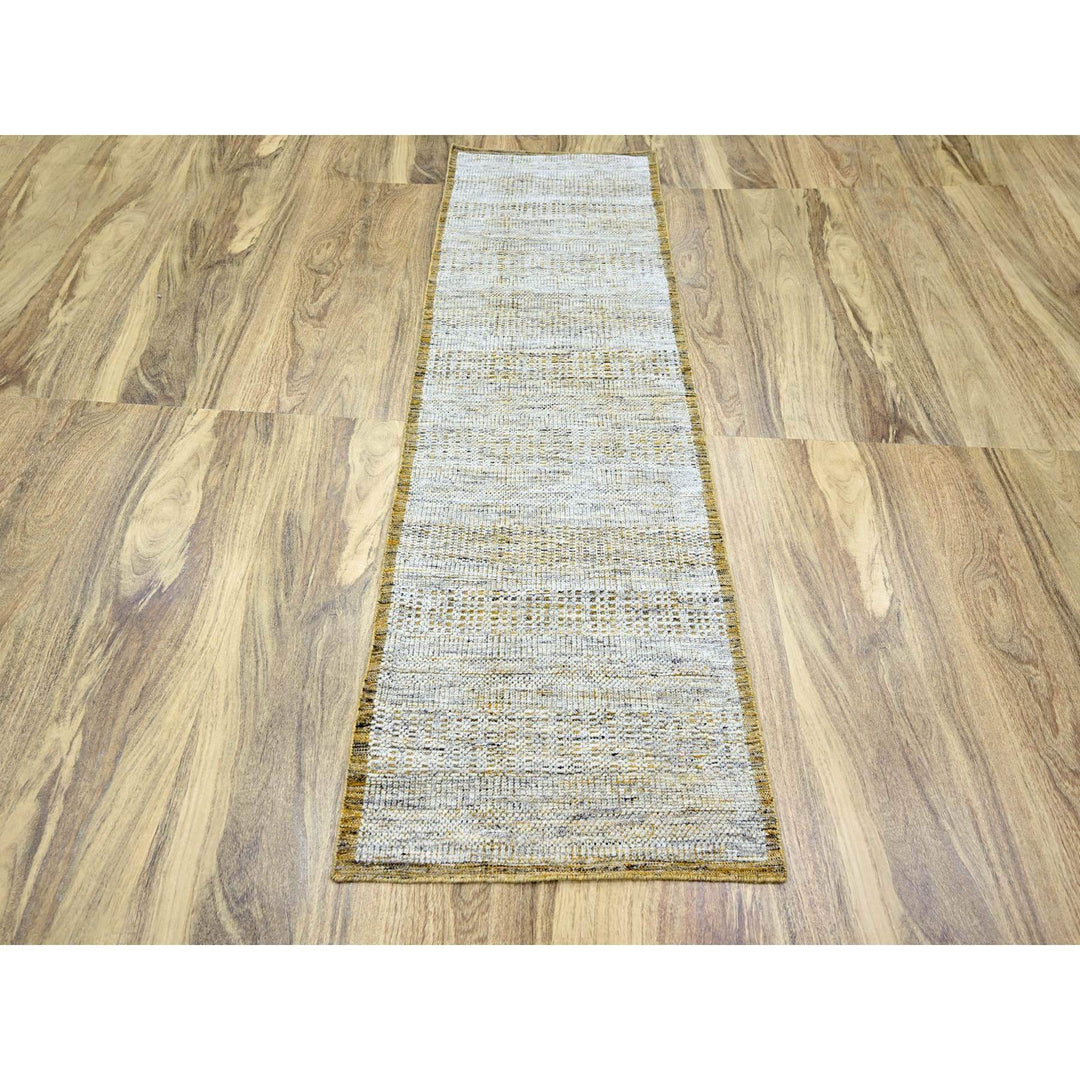 2'7" x 8'2" New Hand Knotted Yellow Wool Runner Oriental Rug - MOA10276247