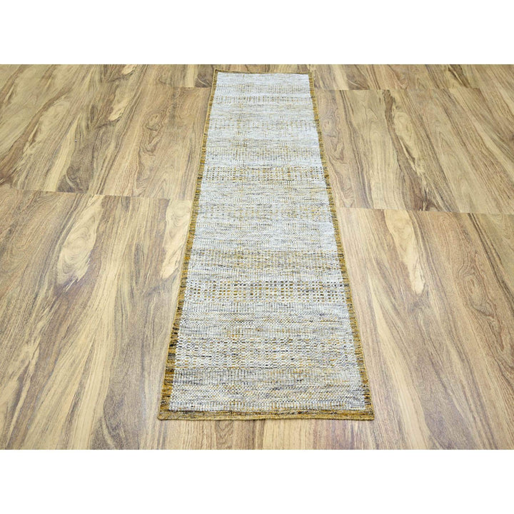 2'7" x 8'2" New Hand Knotted Yellow Wool Runner Oriental Rug - MOA10276247
