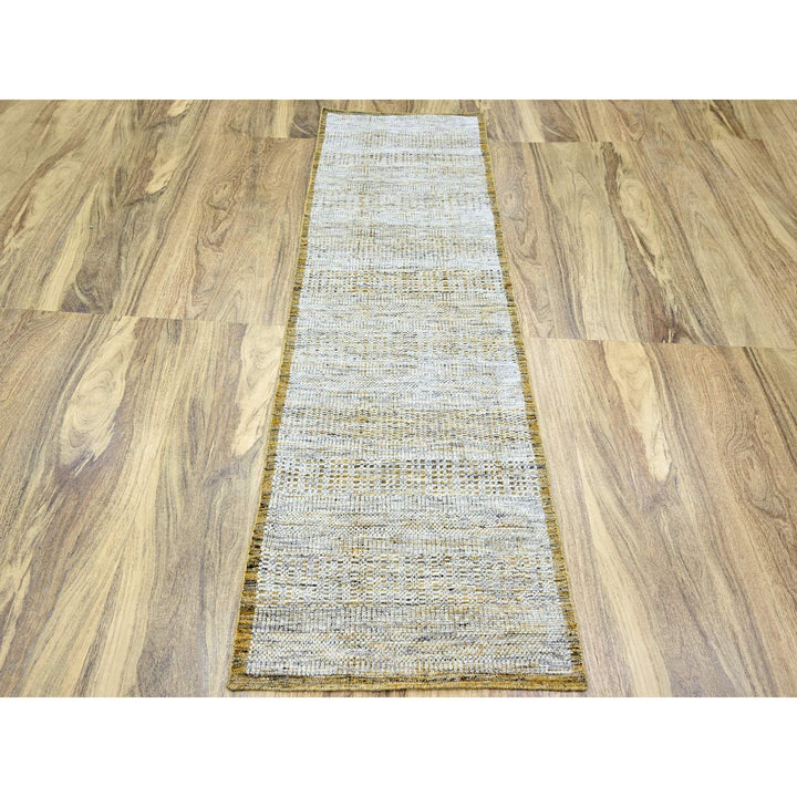 2'7" x 8'2" New Hand Knotted Yellow Wool Runner Oriental Rug - MOA10276249