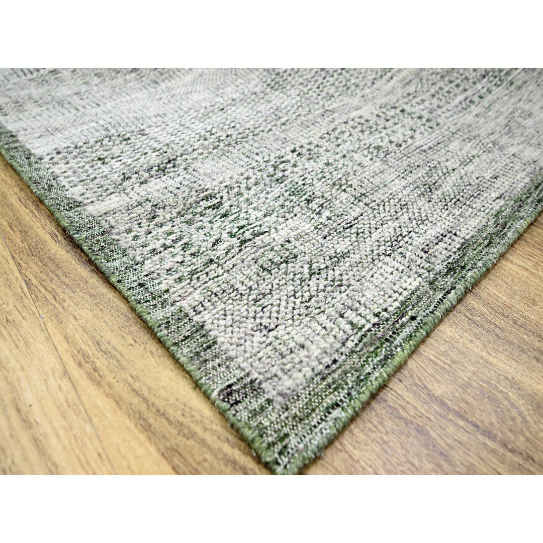 9'0" x 12'1" New Hand Knotted Green Wool Rectangle Oriental Rug - MOA10276276