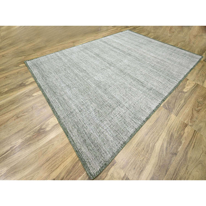 9'9" x 13'10" New Hand Knotted Green Wool Rectangle Oriental Rug - MOA10276277