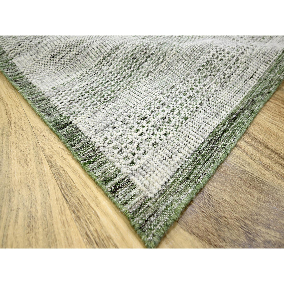 9'0" x 11'10" New Hand Knotted Green Wool Rectangle Oriental Rug - MOA10276280
