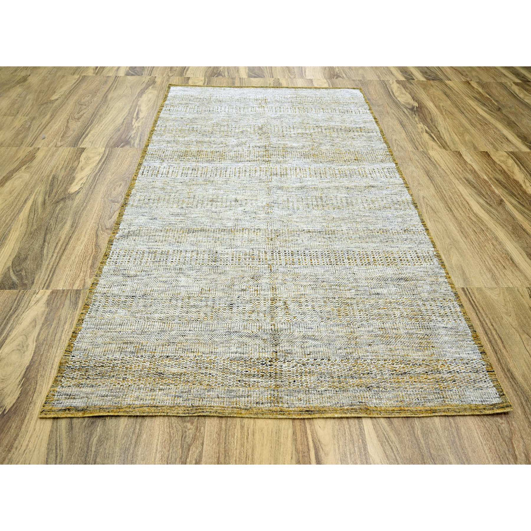 6'0" x 9'2" New Hand Knotted Yellow Wool Rectangle Oriental Rug - MOA10276292