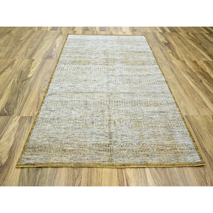 6'0" x 9'2" New Hand Knotted Yellow Wool Rectangle Oriental Rug - MOA10276292