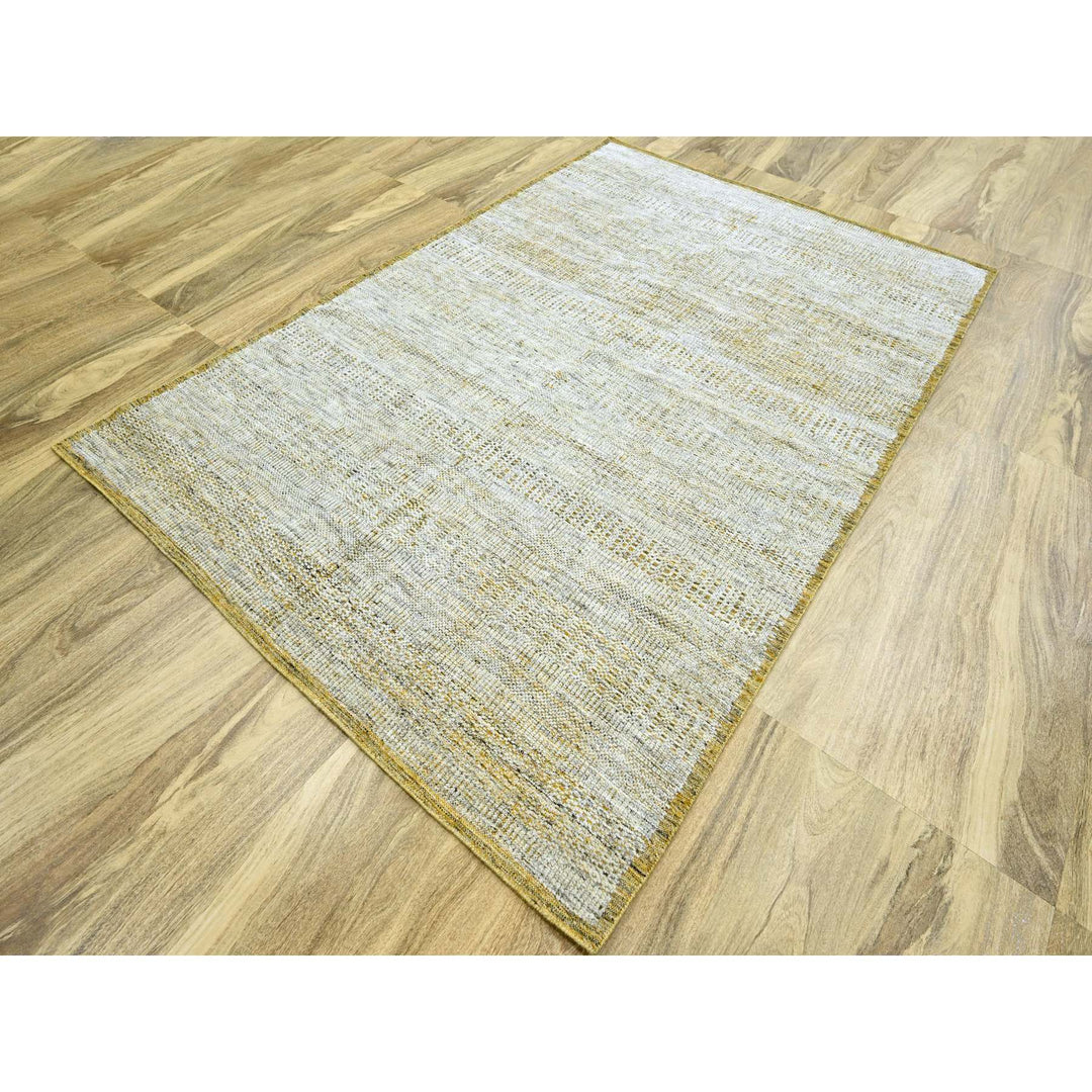 6'0" x 9'2" New Hand Knotted Yellow Wool Rectangle Oriental Rug - MOA10276292