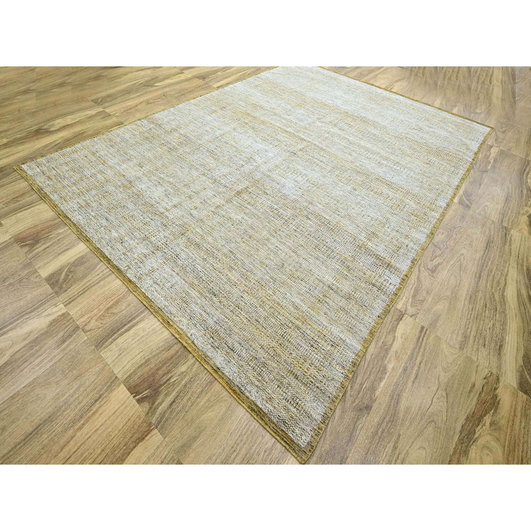 8'10" x 12'3" New Hand Knotted Yellow Wool Rectangle Oriental Rug - MOA10276294