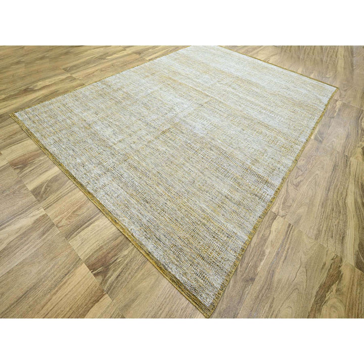 8'10" x 12'3" New Hand Knotted Yellow Wool Rectangle Oriental Rug - MOA10276294