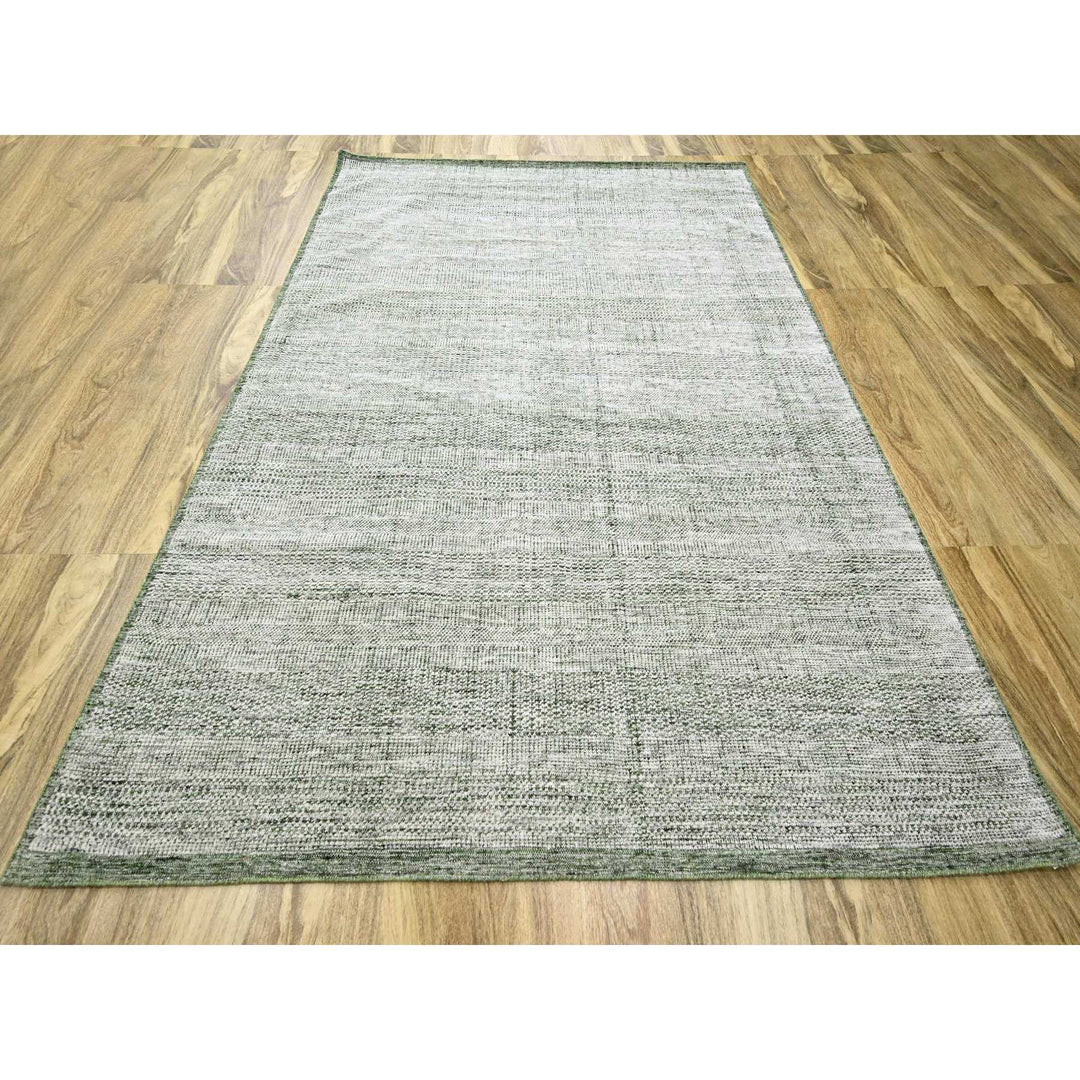 8'0" x 9'10" New Hand Knotted Green Wool Rectangle Oriental Rug - MOA10276300