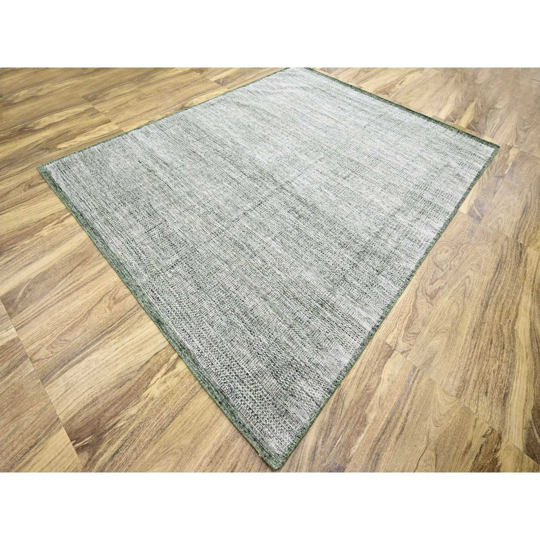 8'0" x 9'10" New Hand Knotted Green Wool Rectangle Oriental Rug - MOA10276300