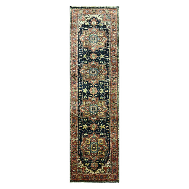 2'7" x 9'11" New Hand Knotted Blue Wool Runner Oriental Rug - MOA10276301