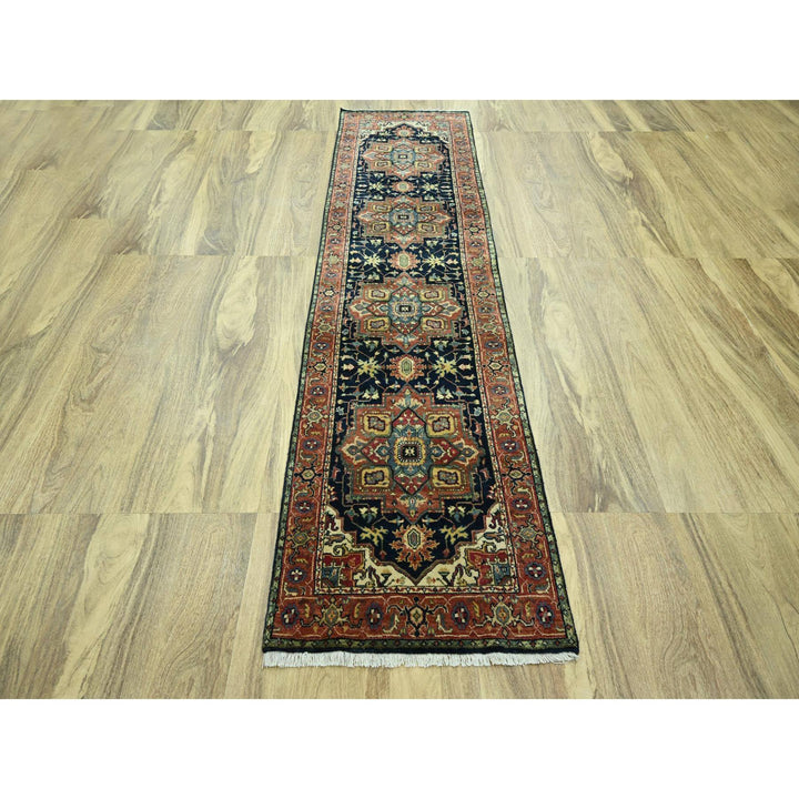 2'7" x 9'11" New Hand Knotted Blue Wool Runner Oriental Rug - MOA10276301