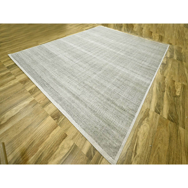 12'1" x 14'10" New Hand Knotted Grey Wool Rectangle Oriental Rug - MOA10276304