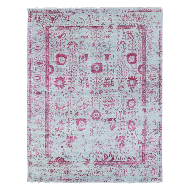 8'0" x 10'5" New Hand Knotted Pink Wool & Silk Rectangle Oriental Rug - MOA10276305