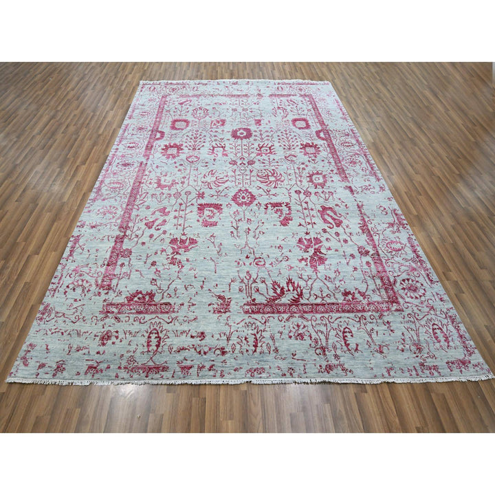 8'0" x 10'5" New Hand Knotted Pink Wool & Silk Rectangle Oriental Rug - MOA10276305