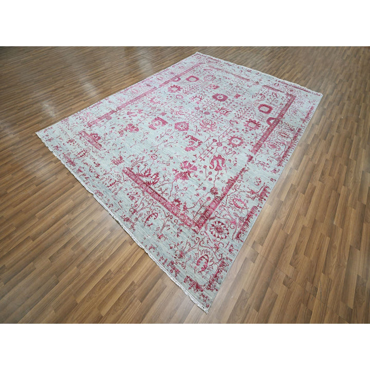 8'0" x 10'5" New Hand Knotted Pink Wool & Silk Rectangle Oriental Rug - MOA10276305