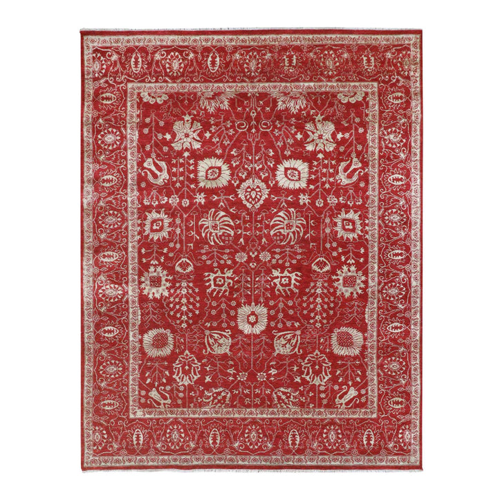 7'9" x 10'0" New Hand Knotted Red Wool & Silk Rectangle Oriental Rug - MOA10276306