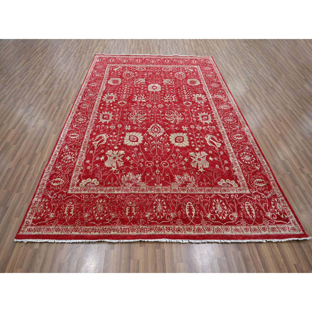 7'9" x 10'0" New Hand Knotted Red Wool & Silk Rectangle Oriental Rug - MOA10276306