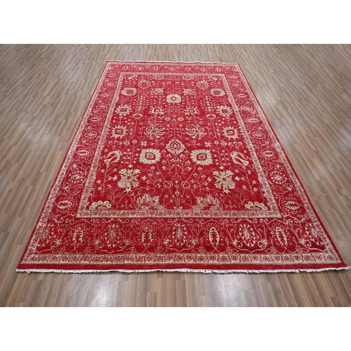 7'9" x 10'0" New Hand Knotted Red Wool & Silk Rectangle Oriental Rug - MOA10276306