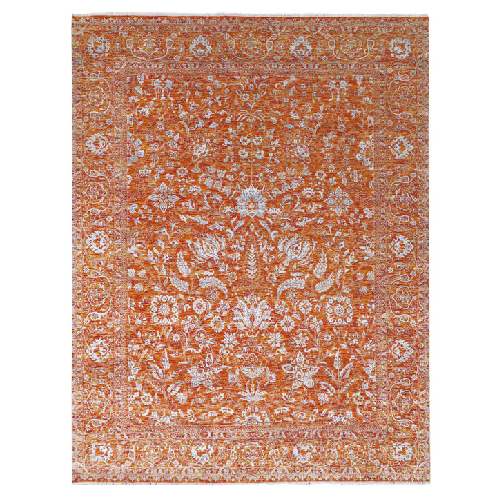 8'0" x 10'4" New Hand Knotted Orange Wool & Silk Rectangle Oriental Rug - MOA10276307