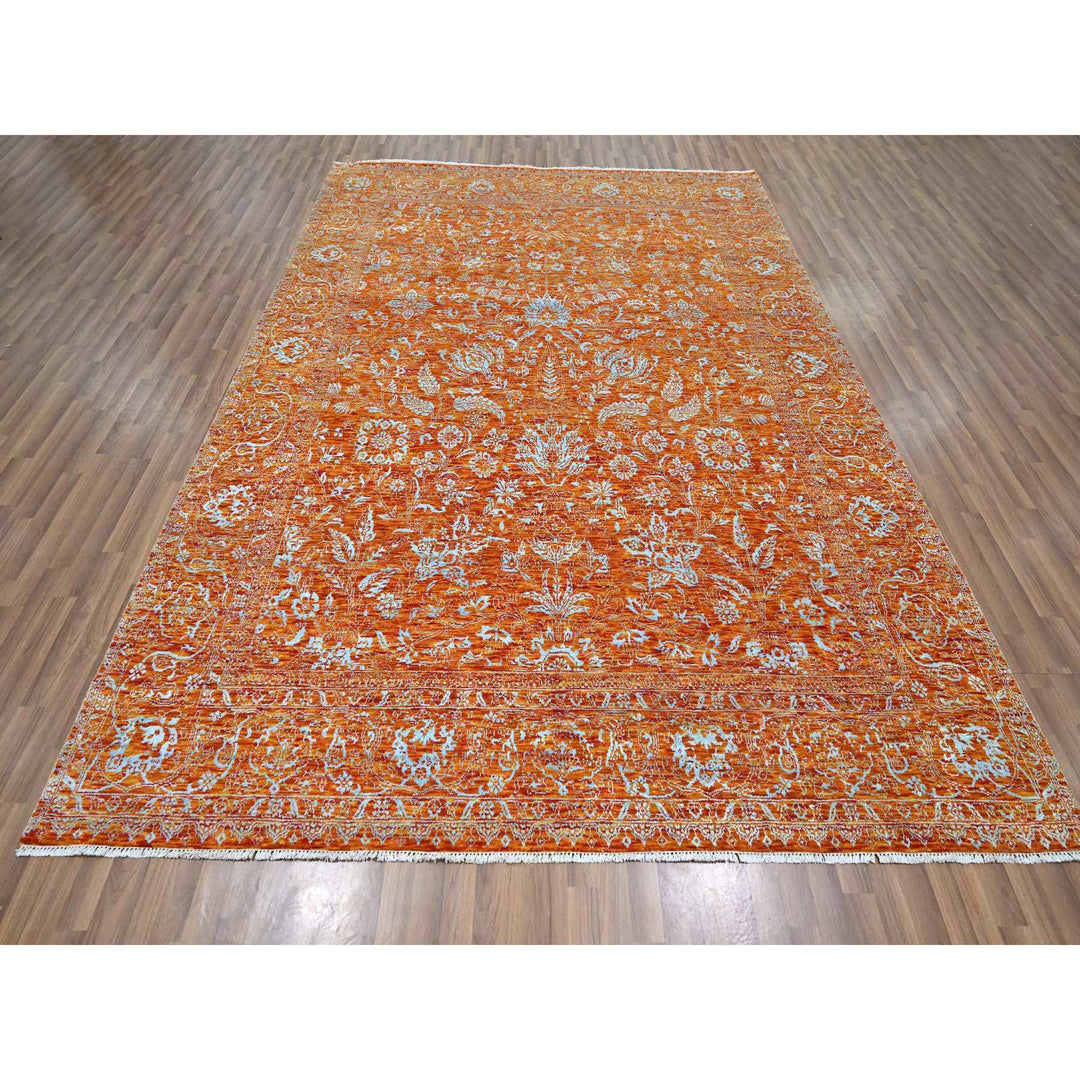 8'0" x 10'4" New Hand Knotted Orange Wool & Silk Rectangle Oriental Rug - MOA10276307