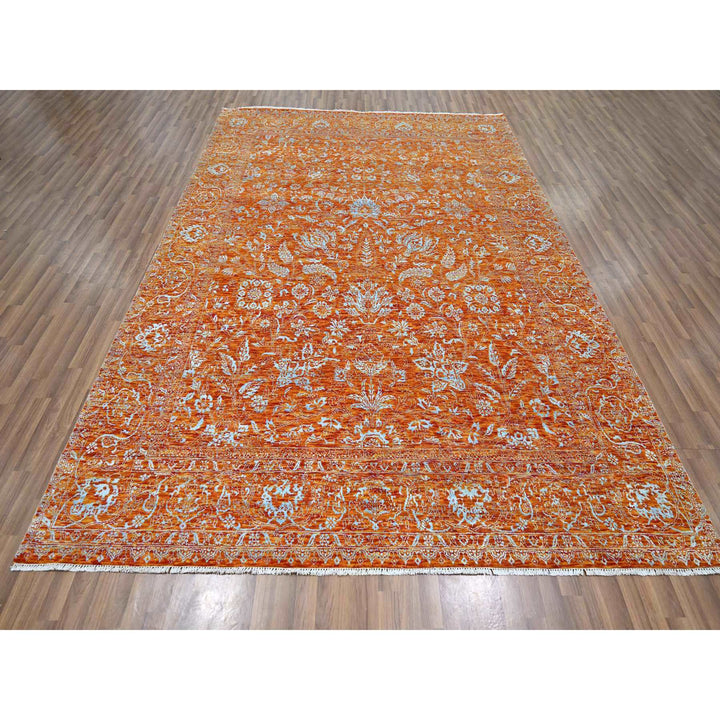 8'0" x 10'4" New Hand Knotted Orange Wool & Silk Rectangle Oriental Rug - MOA10276307