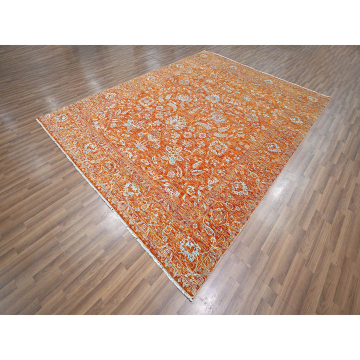 8'0" x 10'4" New Hand Knotted Orange Wool & Silk Rectangle Oriental Rug - MOA10276307