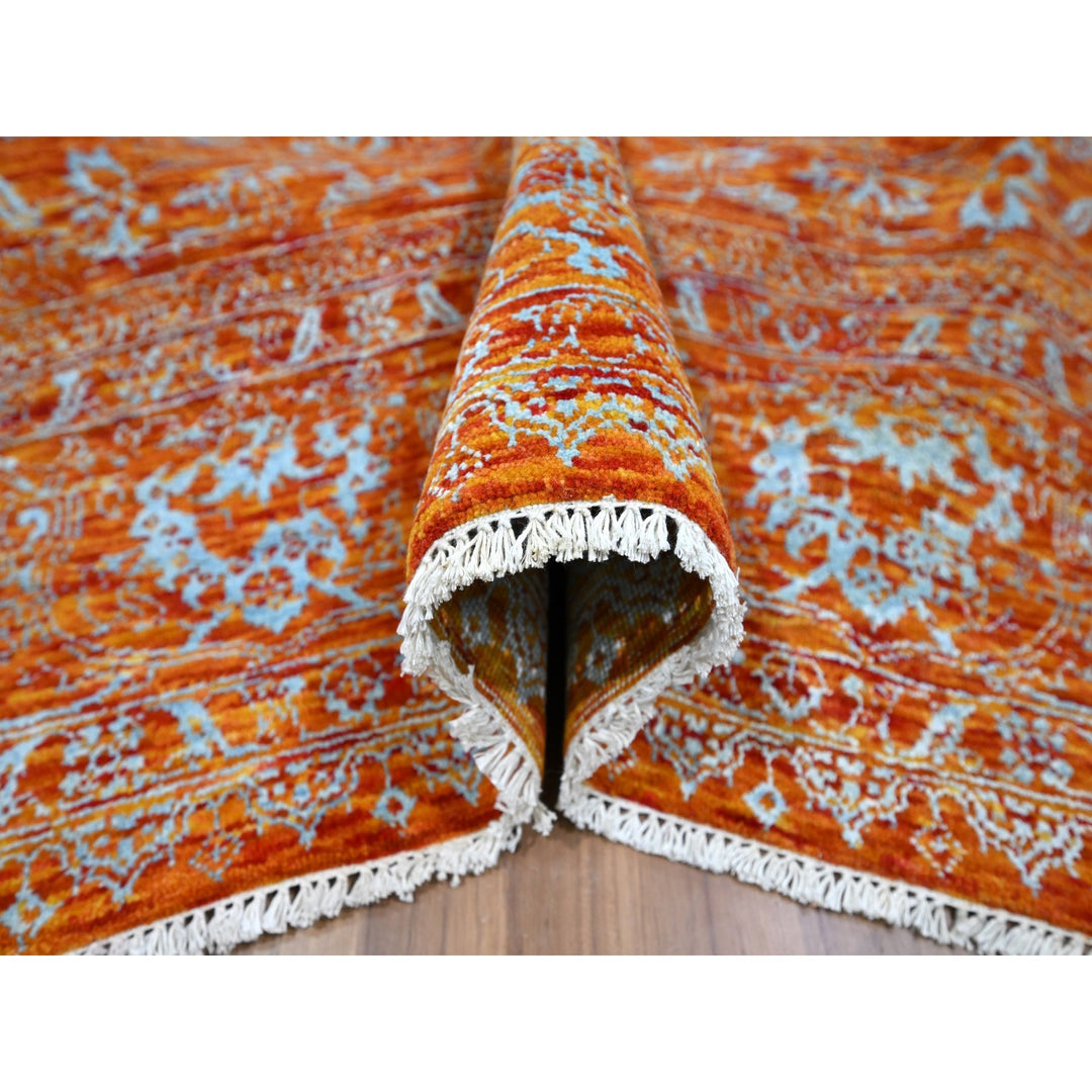 8'0" x 10'4" New Hand Knotted Orange Wool & Silk Rectangle Oriental Rug - MOA10276307