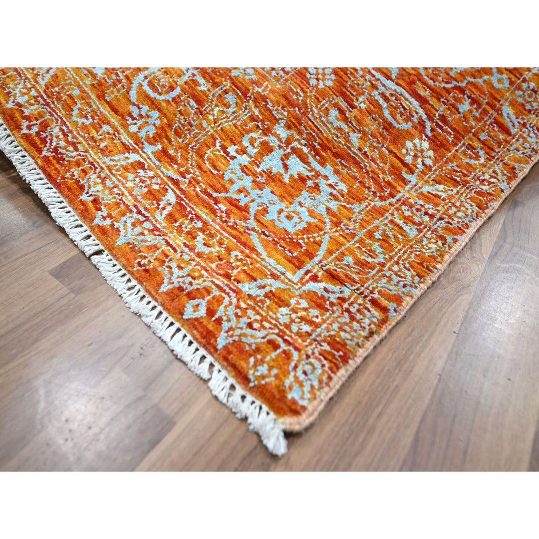8'0" x 10'4" New Hand Knotted Orange Wool & Silk Rectangle Oriental Rug - MOA10276307