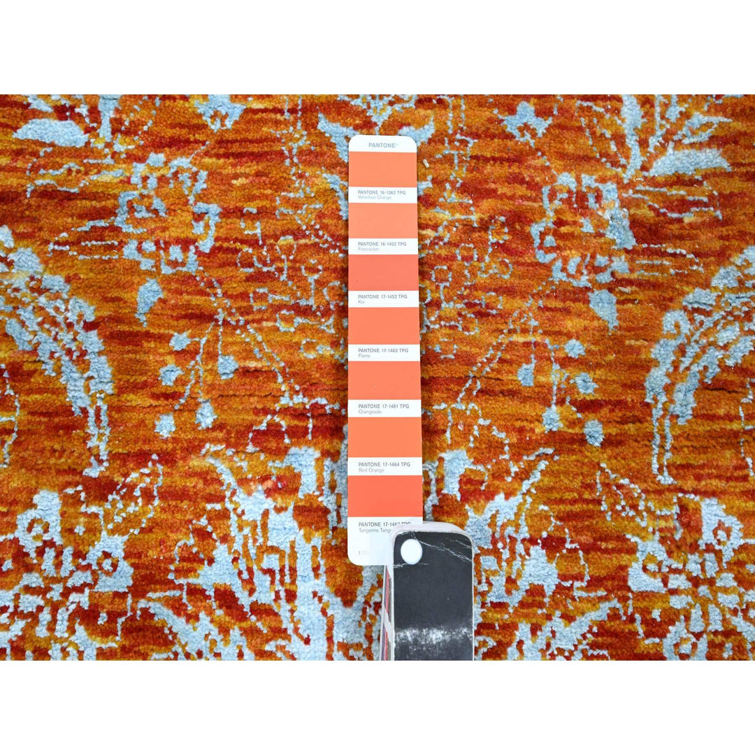 8'0" x 10'4" New Hand Knotted Orange Wool & Silk Rectangle Oriental Rug - MOA10276307