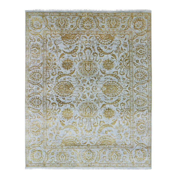 8'0" x 9'11" New Hand Knotted Blue Wool & Silk Rectangle Oriental Rug - MOA10276308