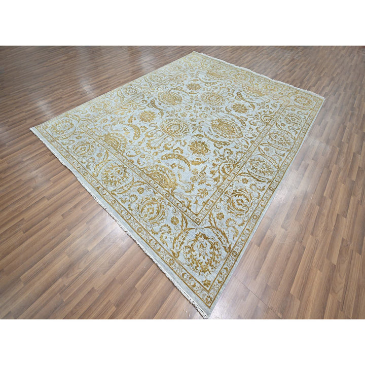 8'0" x 9'11" New Hand Knotted Blue Wool & Silk Rectangle Oriental Rug - MOA10276308