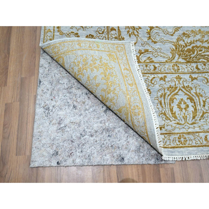 8'0" x 9'11" New Hand Knotted Blue Wool & Silk Rectangle Oriental Rug - MOA10276308