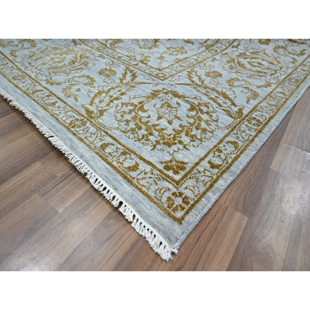 8'0" x 9'11" New Hand Knotted Blue Wool & Silk Rectangle Oriental Rug - MOA10276308