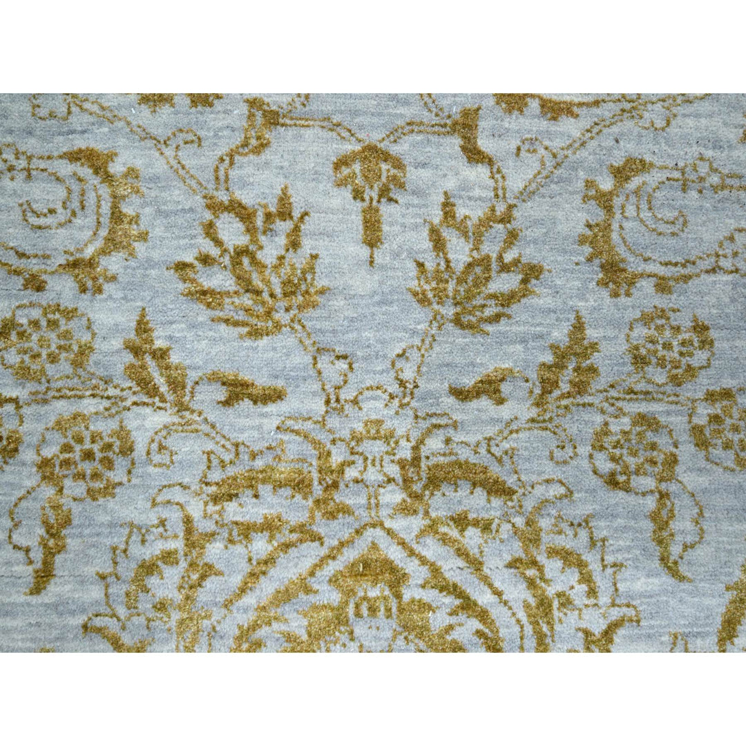 8'0" x 9'11" New Hand Knotted Blue Wool & Silk Rectangle Oriental Rug - MOA10276308
