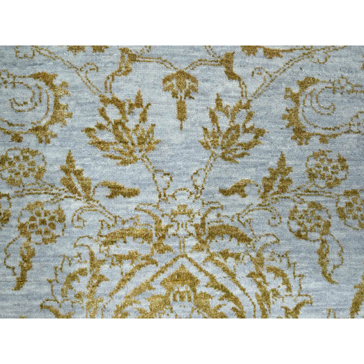 8'0" x 9'11" New Hand Knotted Blue Wool & Silk Rectangle Oriental Rug - MOA10276308