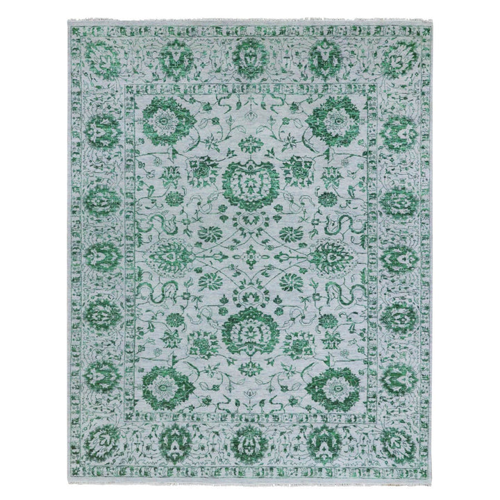 8'0" x 10'1" New Hand Knotted Green Wool Rectangle Oriental Rug - MOA10276310