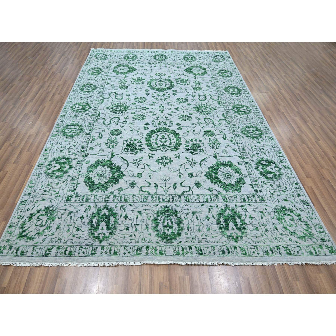 8'0" x 10'1" New Hand Knotted Green Wool Rectangle Oriental Rug - MOA10276310