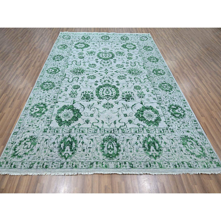 8'0" x 10'1" New Hand Knotted Green Wool Rectangle Oriental Rug - MOA10276310
