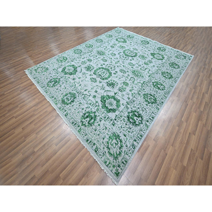 8'0" x 10'1" New Hand Knotted Green Wool Rectangle Oriental Rug - MOA10276310
