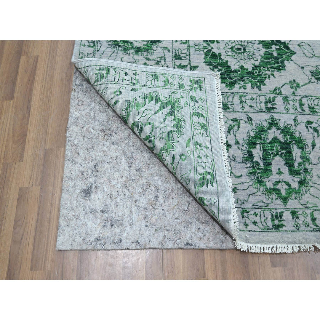 8'0" x 10'1" New Hand Knotted Green Wool Rectangle Oriental Rug - MOA10276310