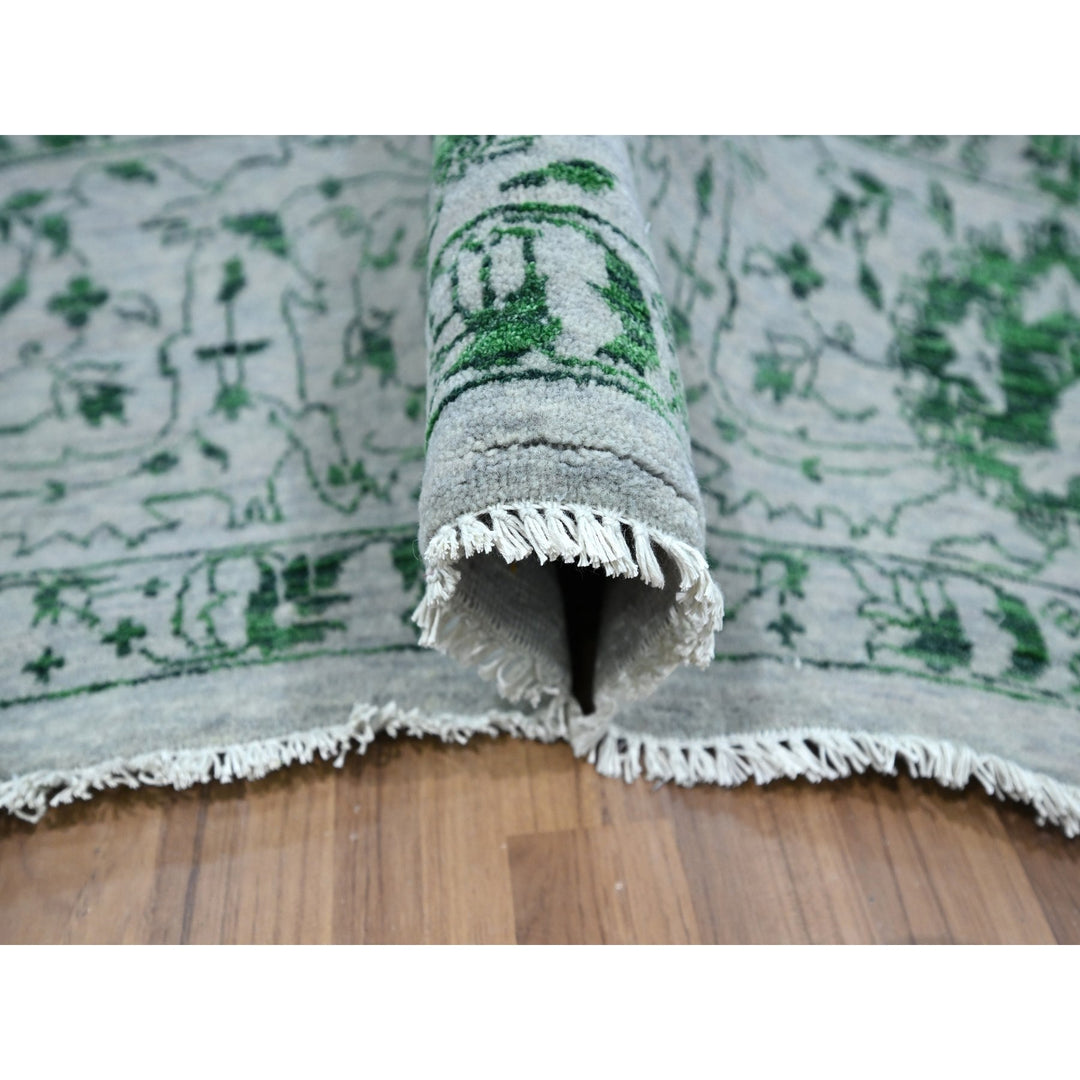 8'0" x 10'1" New Hand Knotted Green Wool Rectangle Oriental Rug - MOA10276310