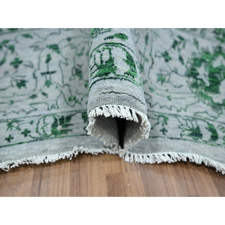 8'0" x 10'1" New Hand Knotted Green Wool Rectangle Oriental Rug - MOA10276310